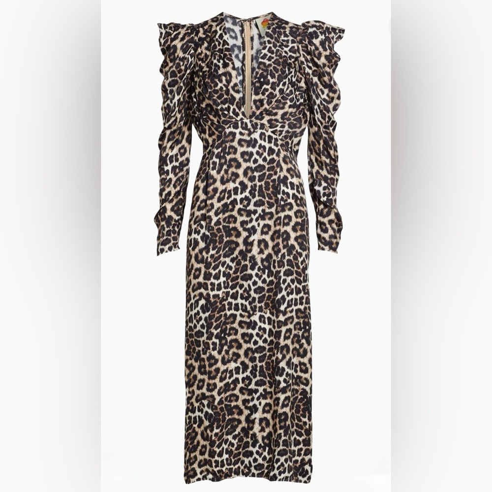 FARM Rio - Animal - Leopard Print MIDI Dress with V-neck - size Medium - NWT - Picture 1 of 16